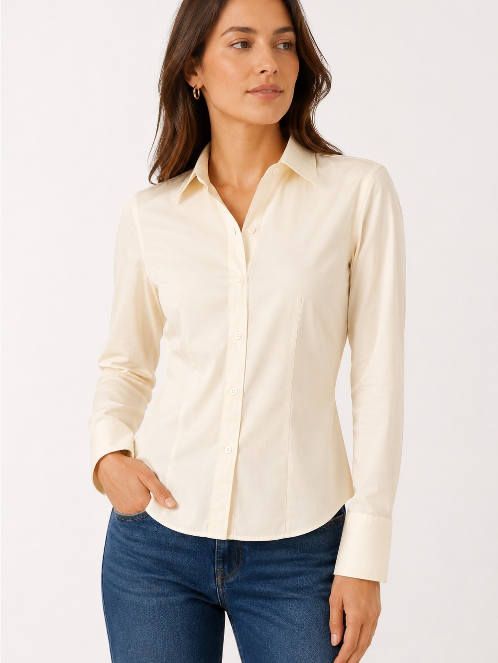 Banana Republic Non-Iron Fitted Stretch Tall Button Down Shirt Soft Yellow Size4